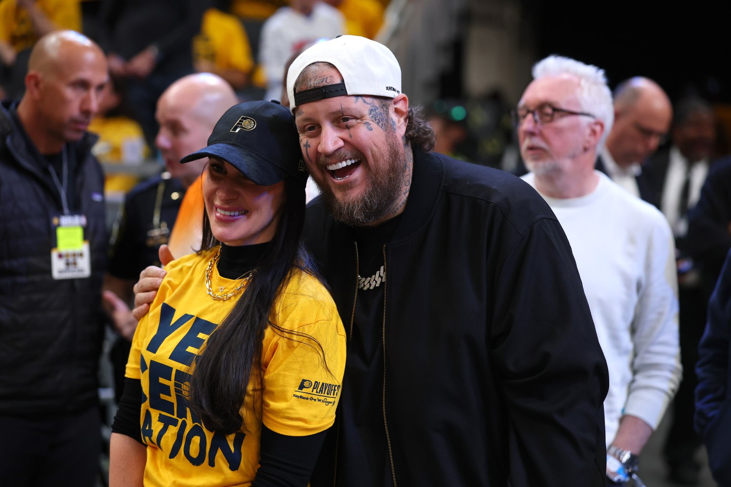 INDIANAPOLIS, INDIANA - MAY 27: Jelly Roll attends Game Four of the Eastern Conference Finals of the 2025 NBA Playoffs between the New York Knicks and the Indiana Pacers at Gainbridge Fieldhouse on May 27, 2025 in Indianapolis, Indiana. NOTE TO USER: User expressly acknowledges and agrees that, by downloading and or using this photograph, User is consenting to the terms and conditions of the Getty Images License Agreement. (Photo by Gregory Shamus/Getty Images)