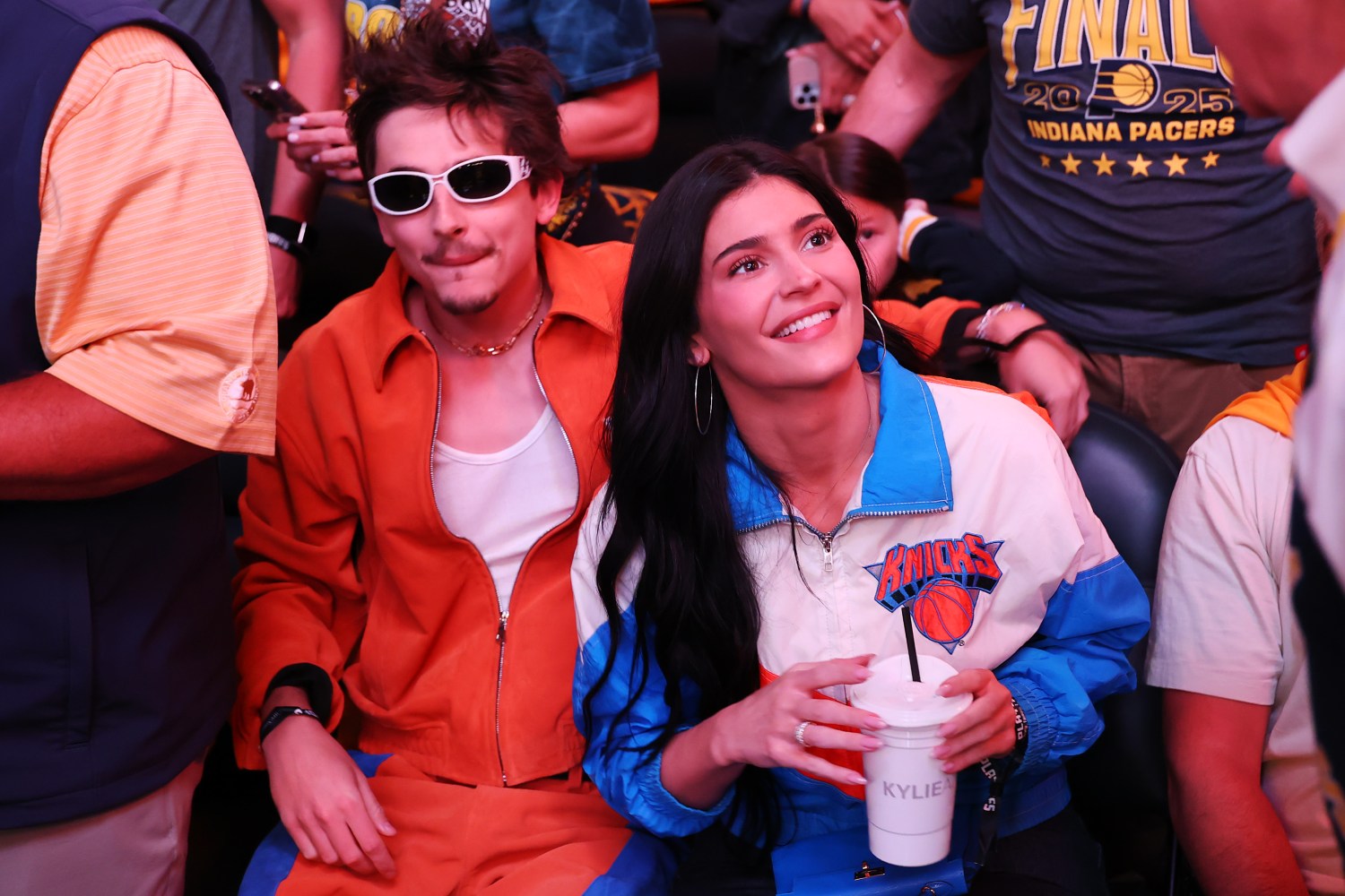 Timothée Chalamet and Kylie Jenner at Game 6 of the Eastern Conference Finals of the 2025 NBA Playoffs between the New York Knicks and the Indiana Pacers at Gainbridge Fieldhouse on May 31, 2025 in Indianapolis, Indiana. NOTE TO USER: User expressly acknowledges and agrees that, by downloading and or using this photograph, User is consenting to the terms and conditions of the Getty Images License Agreement. (Photo by Gregory Shamus/Getty Images)